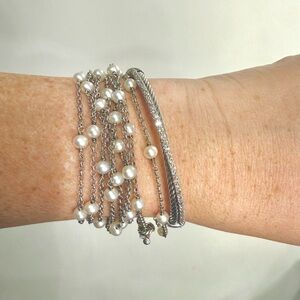 David Yurman Diamond Crossover Bracelet (0.44 ctw) & Pearl Wrap Bracelet